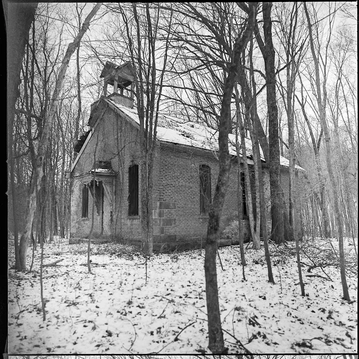 Schoolhouse in grove of trees, Washington Twp., Richland Co., OH December 2007