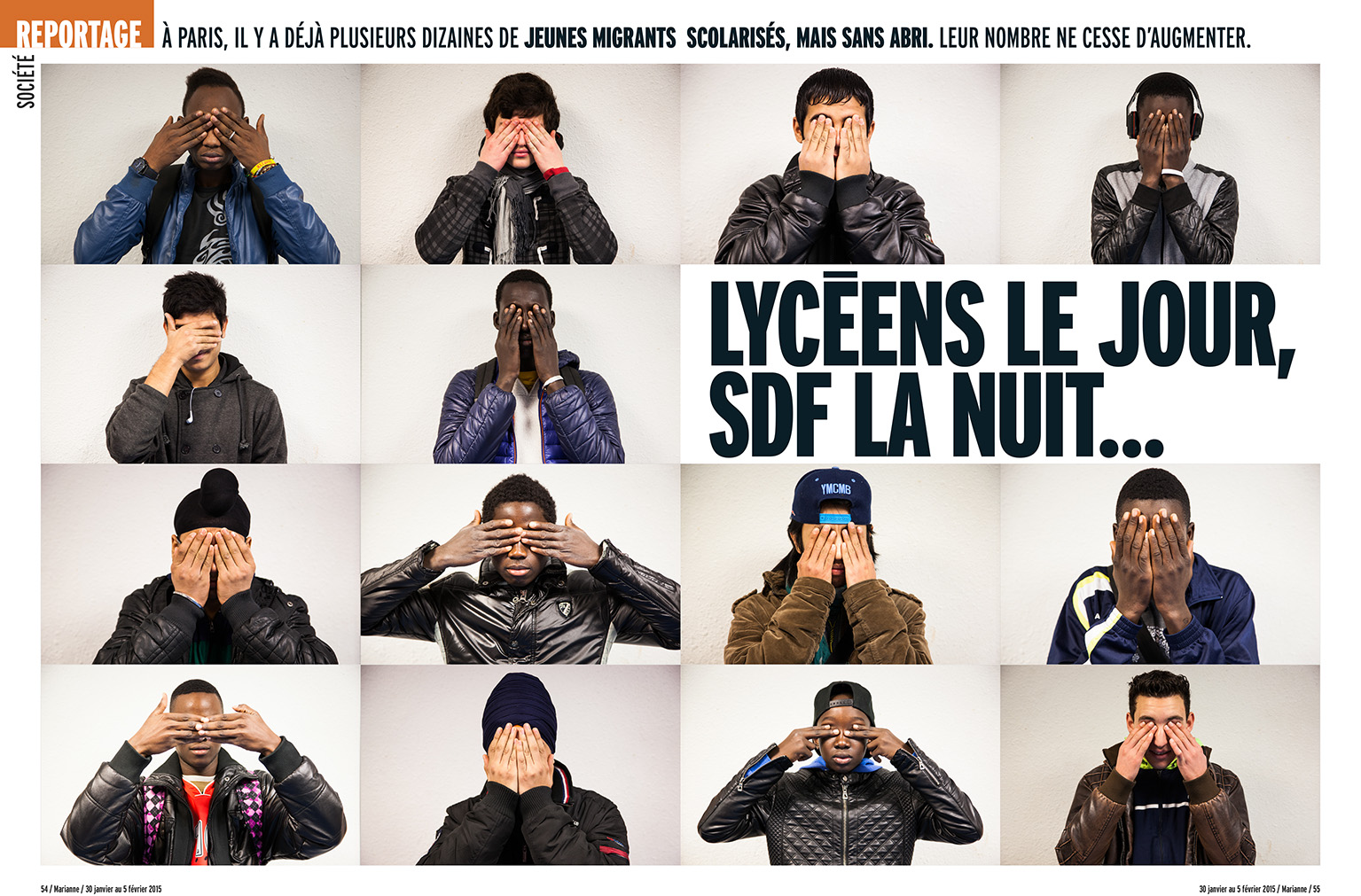 Portraits réalisés au sein de la Maison du jeune réfugié à Paris. Publication dans Marianne daté du 30 janvier au 5 février 2015.