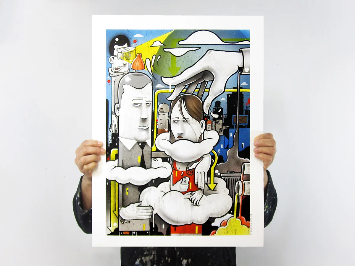 Week 8 complete. The People Who Live Here Now 18" x 24" ink, acrylic and spray enamel on paper