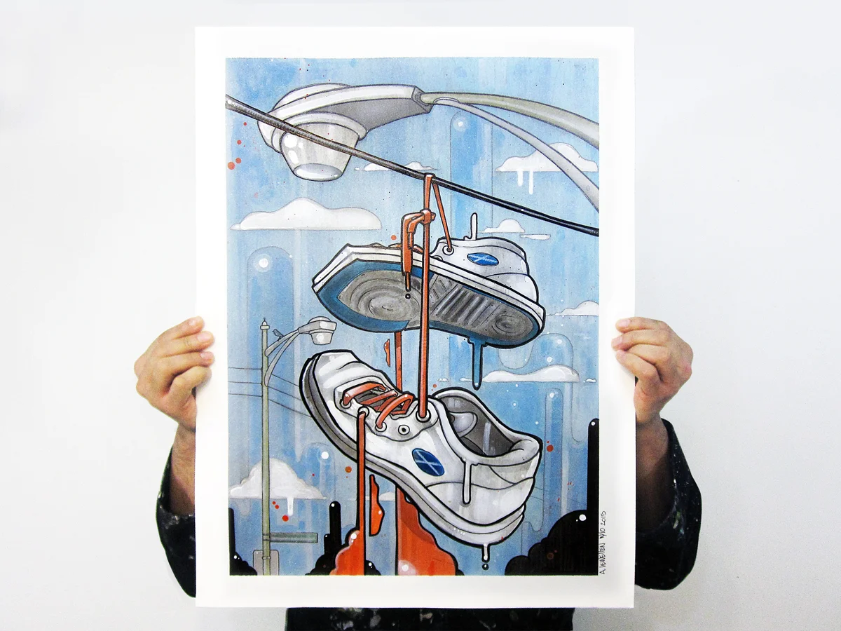 Week 10 Complete.Hang in There18" x 24"ink, acrylic and spray enamel on paper42 weeks to go.