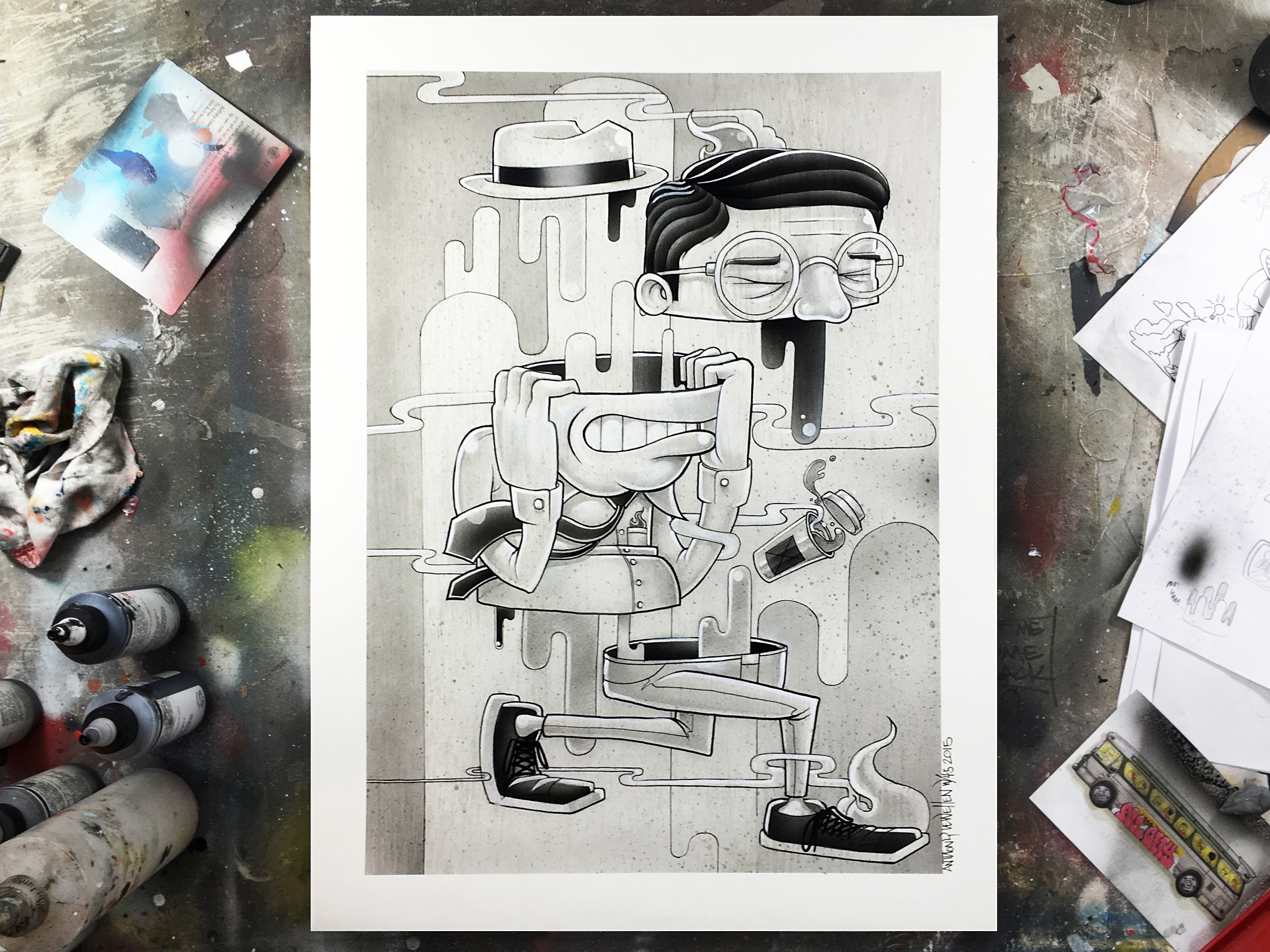 Week 45 complete. Trying To Keep It Together 18" x 24" ink and acrylic on paper