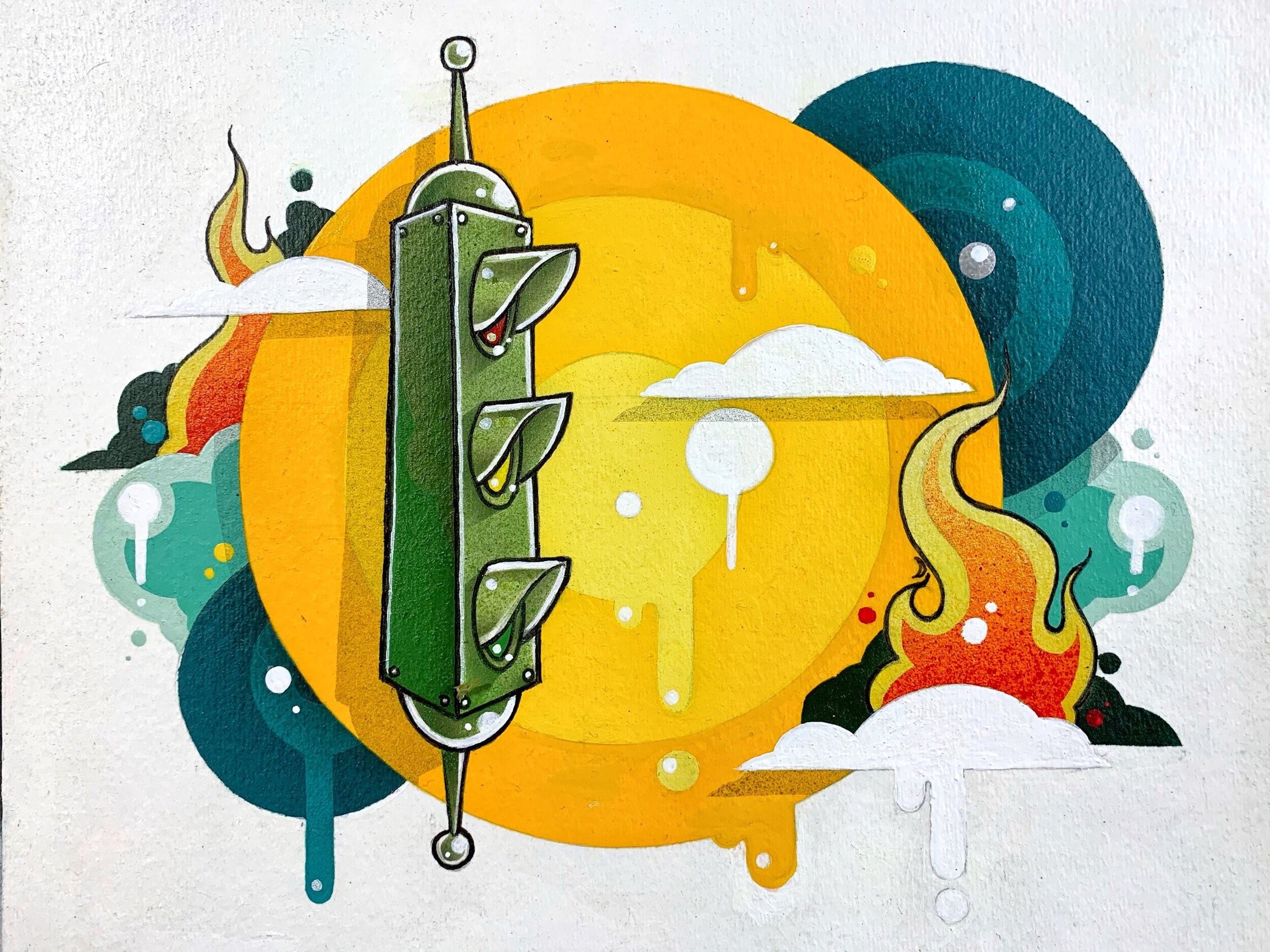 Floating Signal 8” x 10” ink, acrylic and spray paint on paper 2021