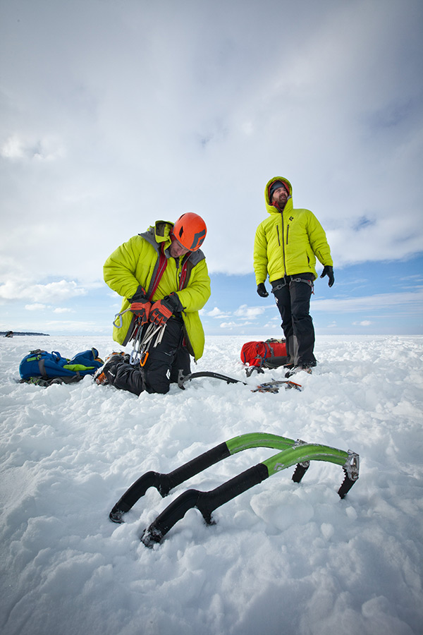 Adam Dailey gears up while Jon Jugenheimer eyes their next route.