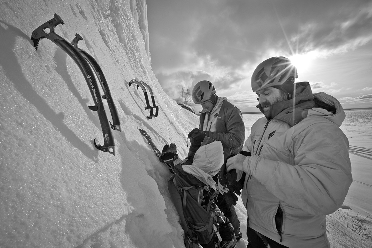 Adam Dailey and Jon Jugenheimer at the foot of an aesthetic climb on Grand Island.