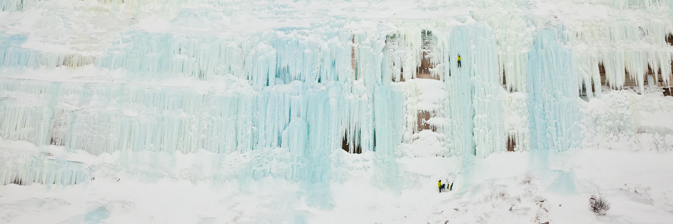 Blue ice formations span nearly half of a mile along the western shore of Grand Island.