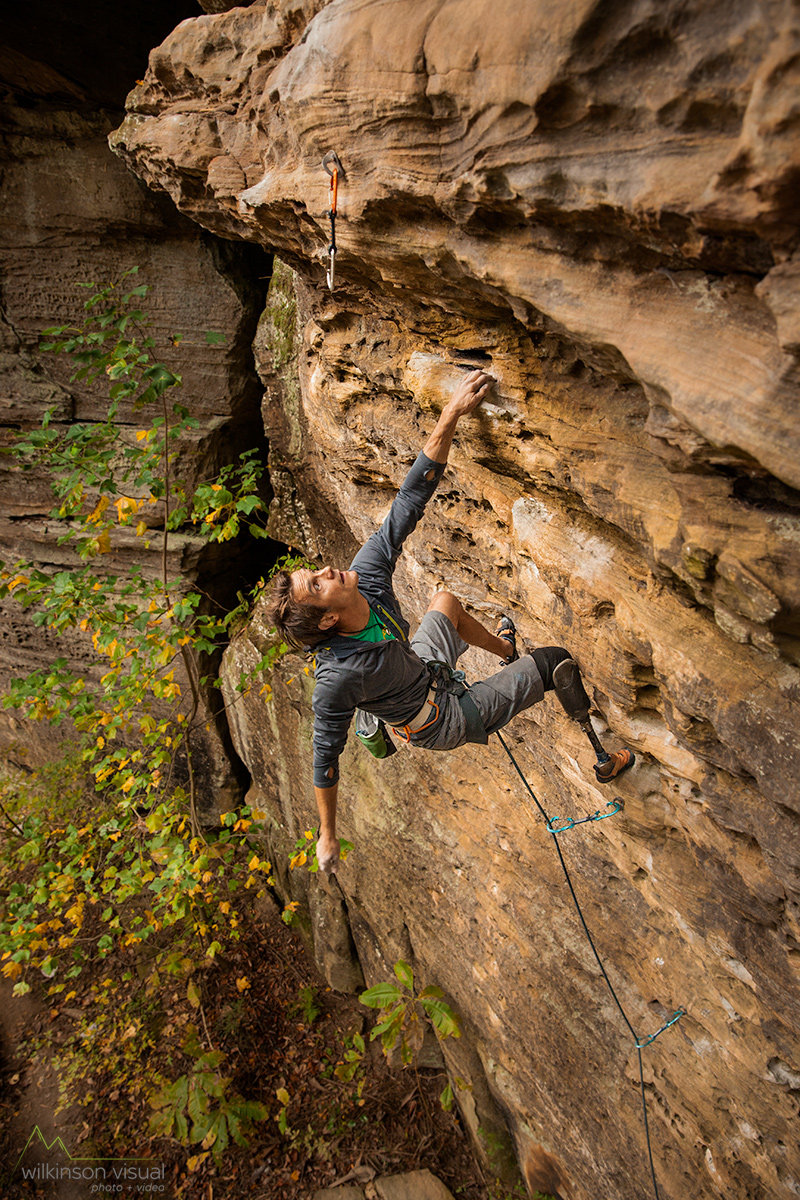October 2015. Professional climber Craig DeMartino in the Red River Gorge, Kentucky.