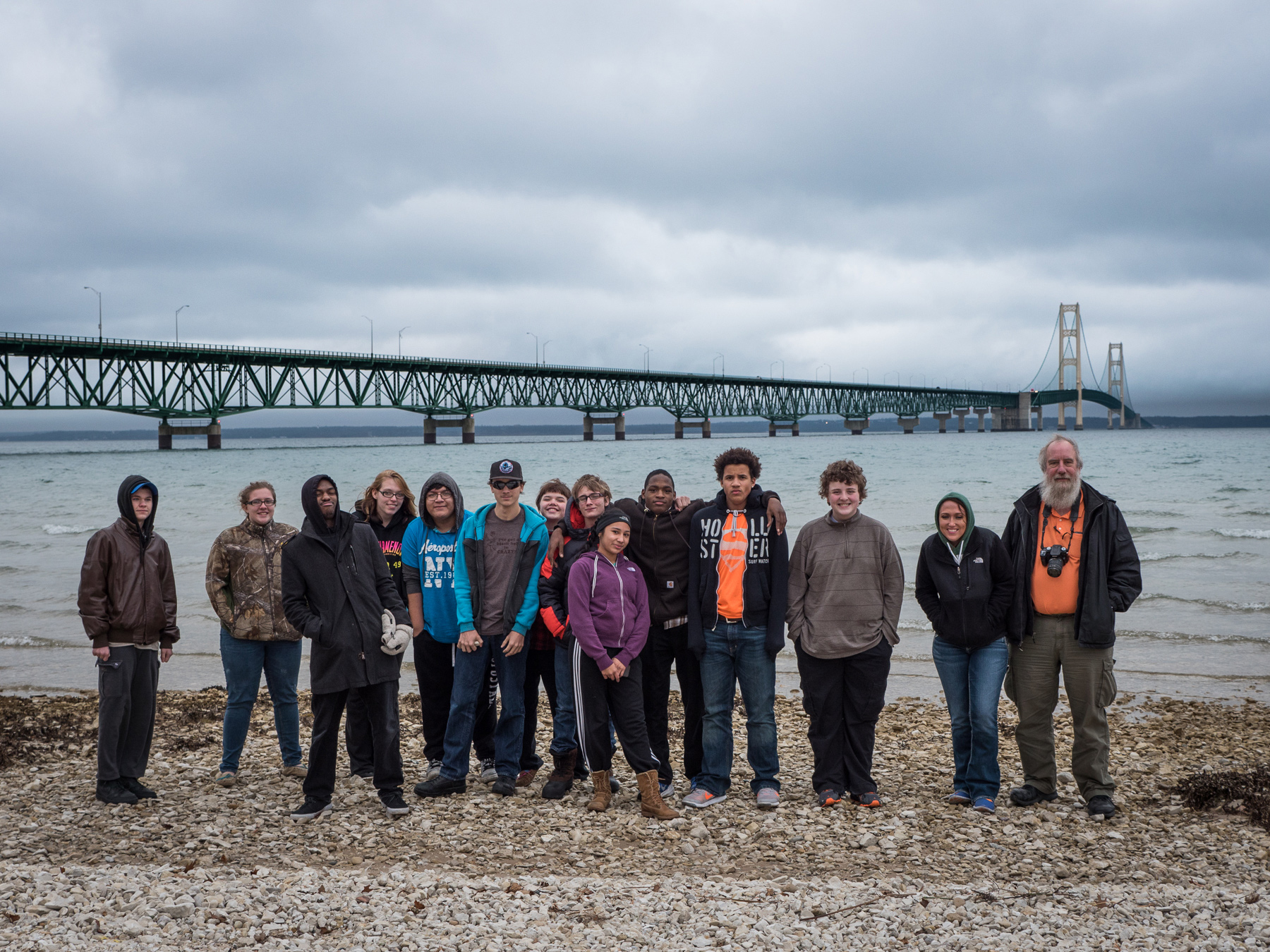 December 2015. Mackinaw Bridge, Northern Michigan at Lakes Huron and Michigan.