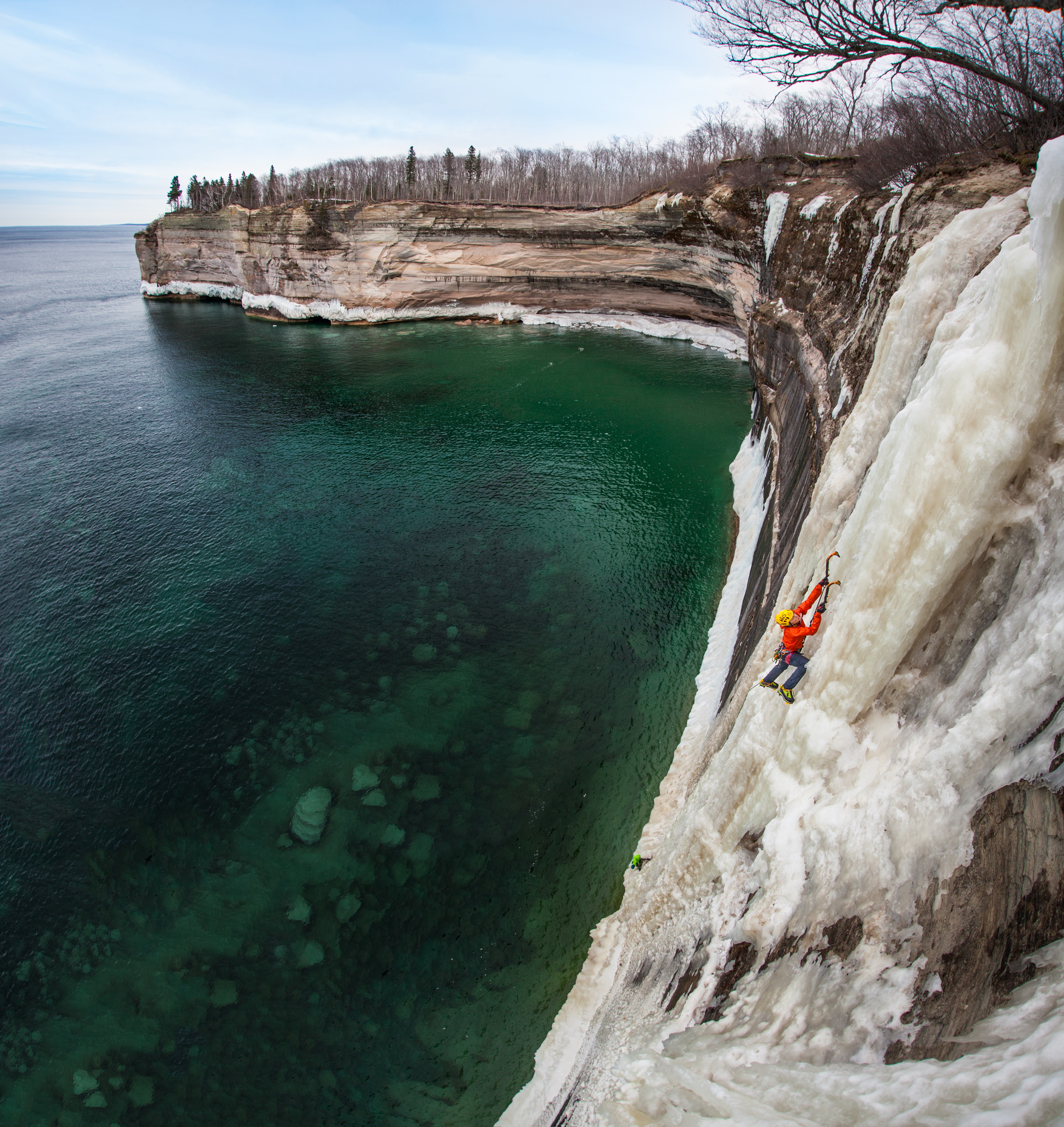 Angela VanWiemeersch climbs HMR over open water on Lake Superior.
