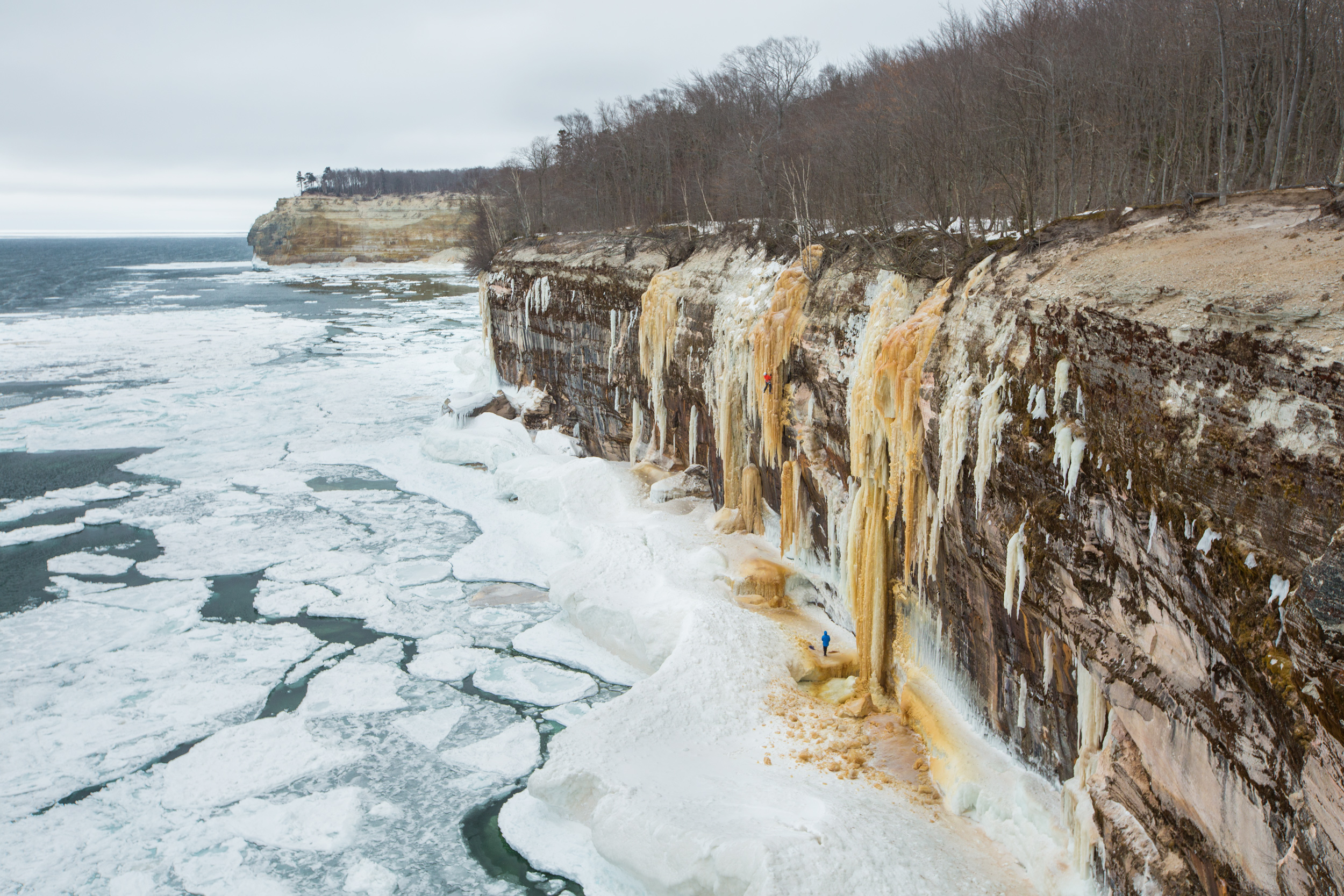 Raphael Slawinski climbs "Resurrection" along the Pictured Rocks National Lakeshore in Munising, Michigan.