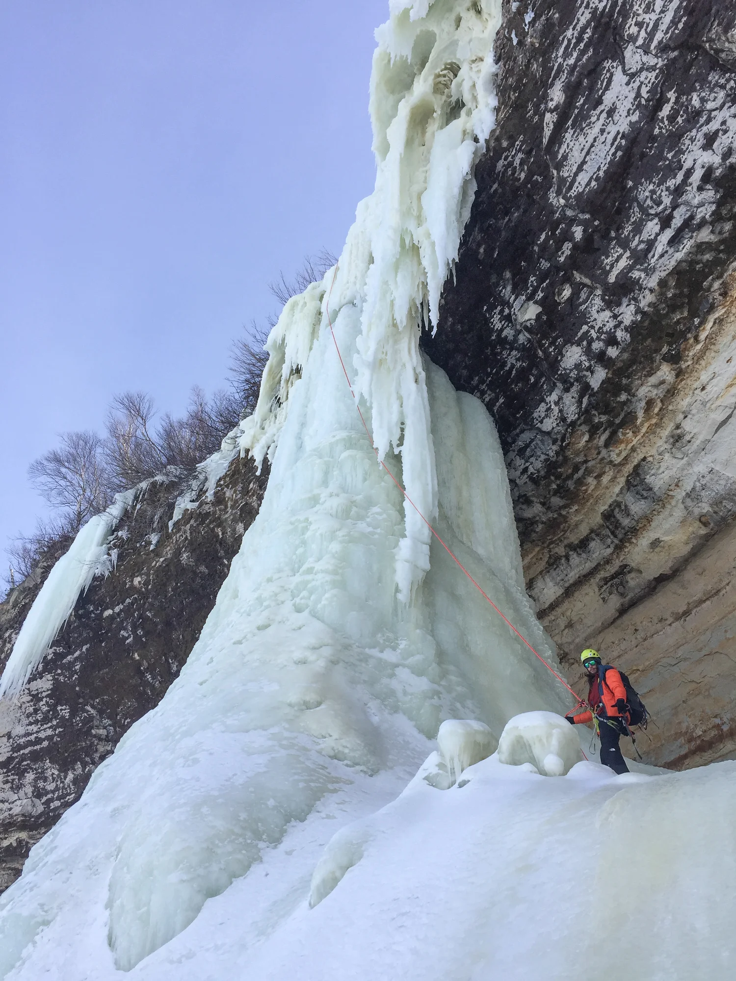 It might not look over 100-feet tall, but a 60 meter rope barely got us from the belay ledge to the shelf where Jacob stands in this photo. We started the climb another 25 feet down from this to get our money's worth!