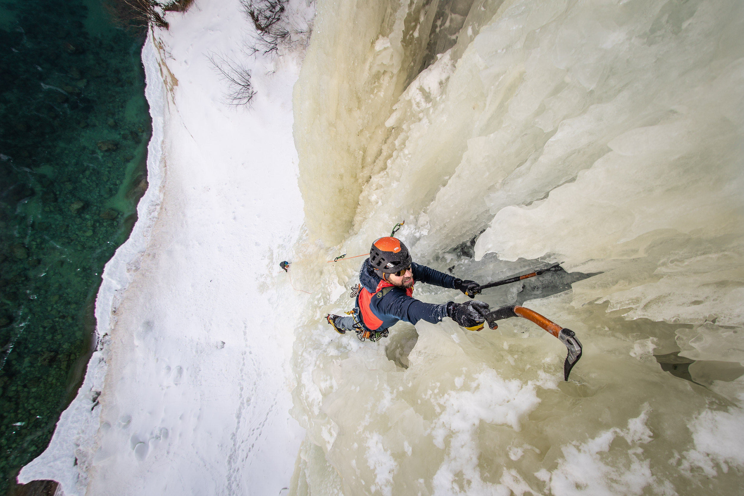  Ari Novak ice climbing on Dairyland at the Pictured Rocks National Lakeshore in Michigan. 
