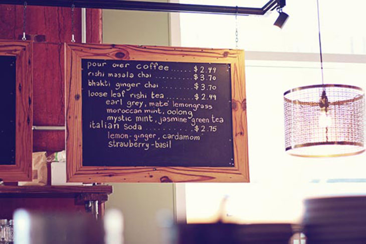 chalkboard menu at not just coffee