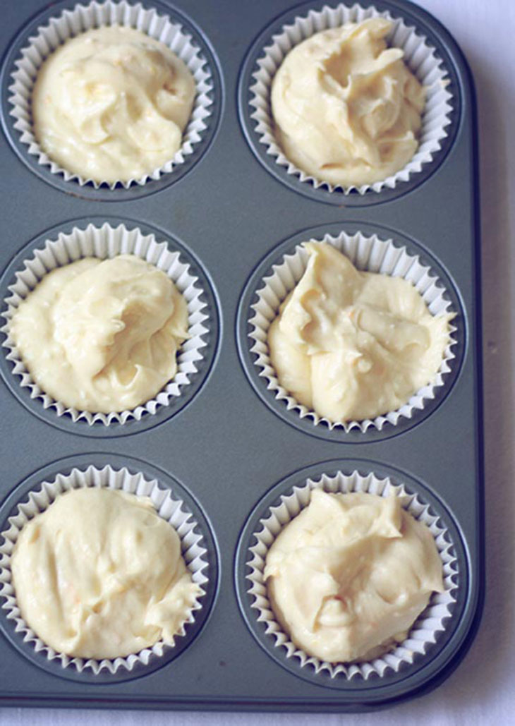 cupcake batter in the pan ready to bake