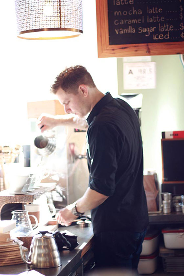 james yoder brews pour over coffee at not just coffee