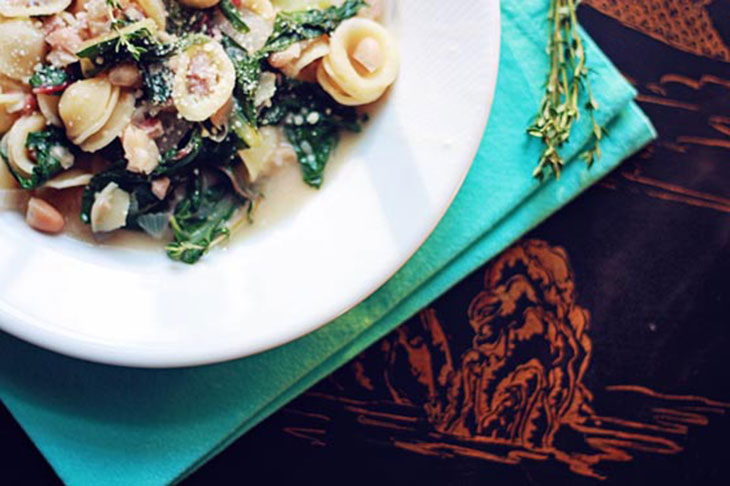 orecchiette with white beans plated-