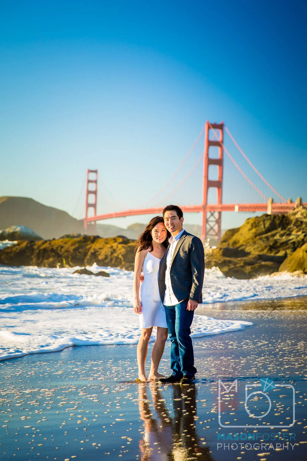 view of Golden Gate Bridge from baker beach, san francisco - engagement photography