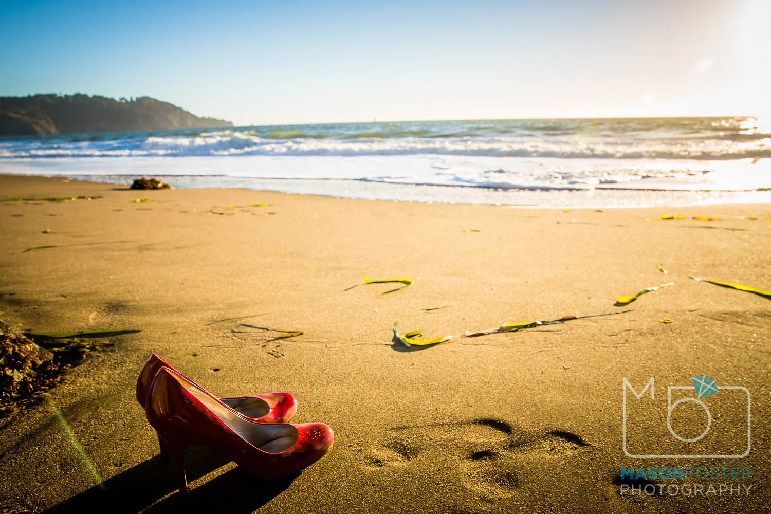 high heels on baker beach, san francisco - engagement photography