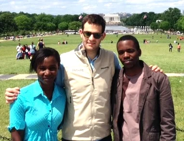 Dr. Lydia and Brian on the National Mall in Washington, D.C. with "tour guide" Jeff Kaiser, an ECHOES Board member.