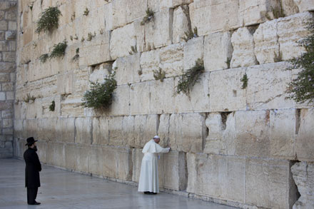 Pope Francis at the Western Wall in Jerusalem. 