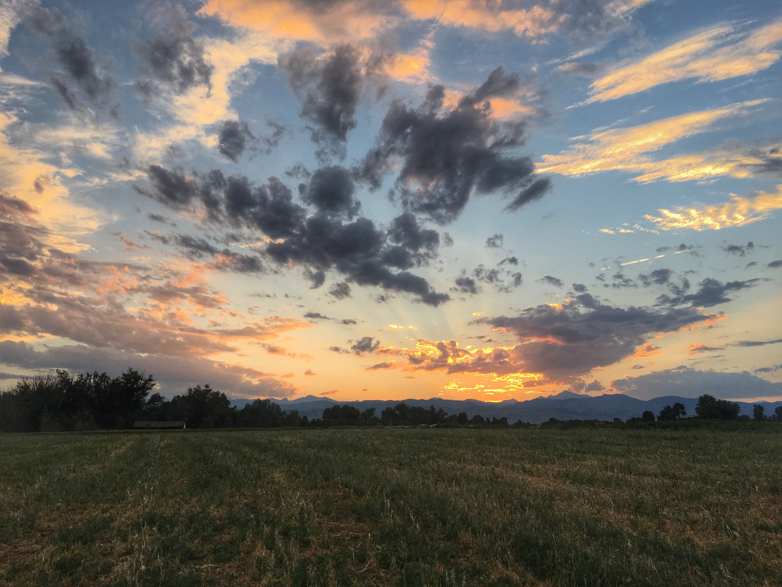 Sunset over the Rocky Mountains. Boulder County, Colorado, USA. July 22, 2017. 