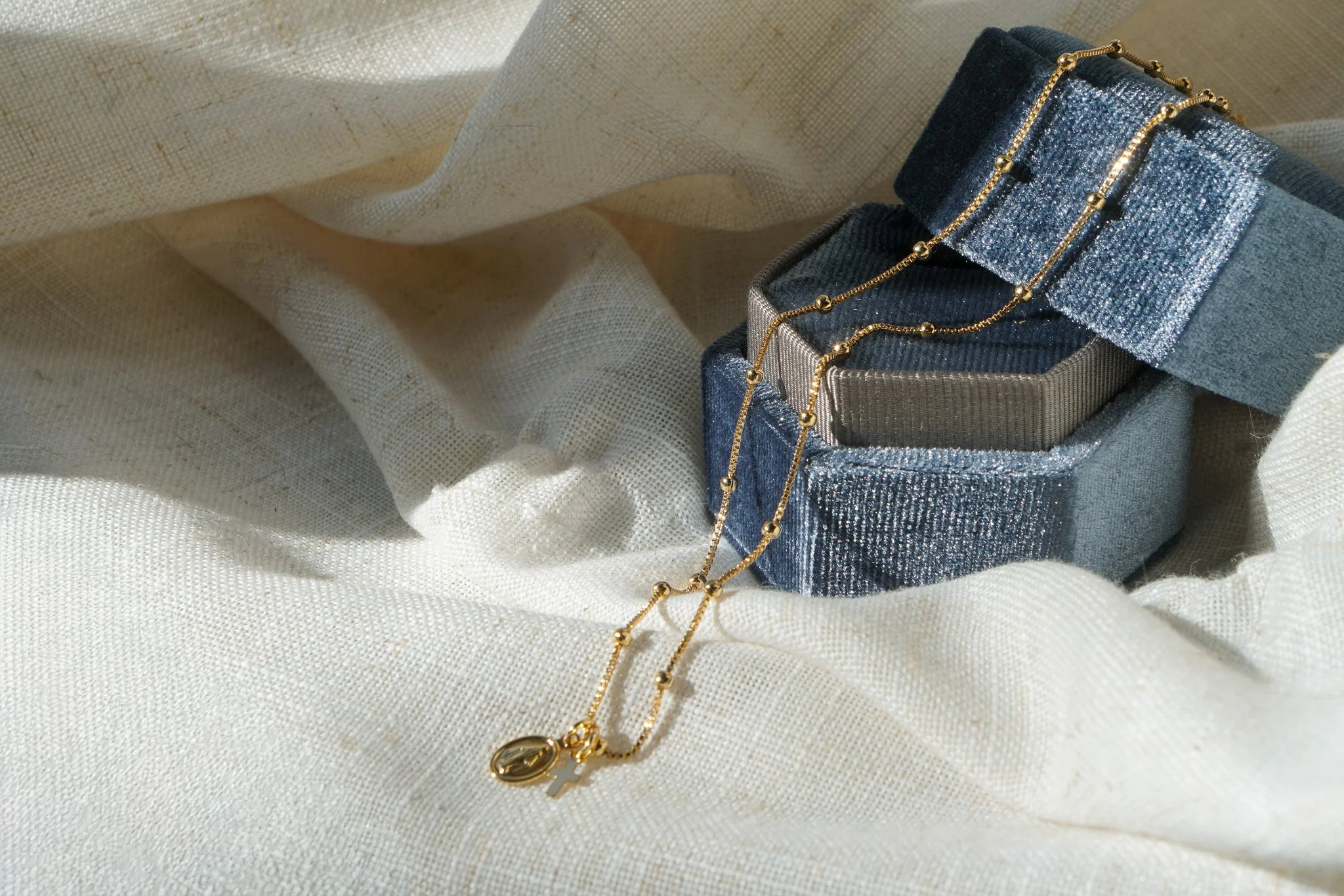Gold-Filled Miraculous Medal and Cross Necklace 17.5"
