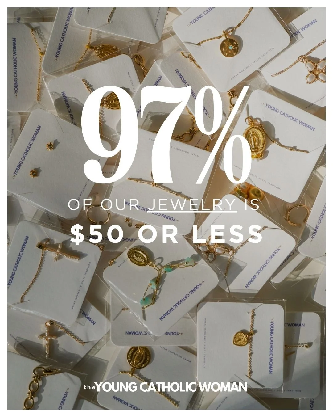 97% of our jewelry is $50 or less! 🤯 When you think &quot;Affordable Catholic jewelry,&quot; think of theYoungCatholicWoman! 💐

#catholic #jesus #catholicchurch #christian #church #faith #catholicism #god #jesuschrist #discernment #pray  #christian