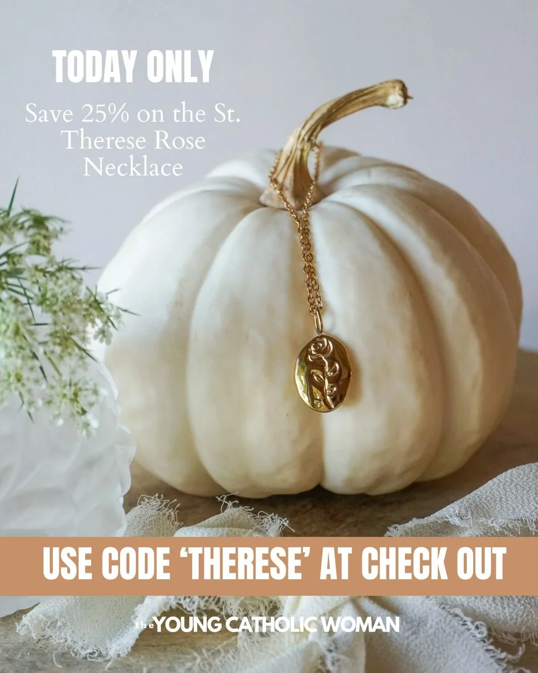 Today only! Save 25% on the St. Therese Rose Coin necklace! Use code THERESE at checkout! 🌹