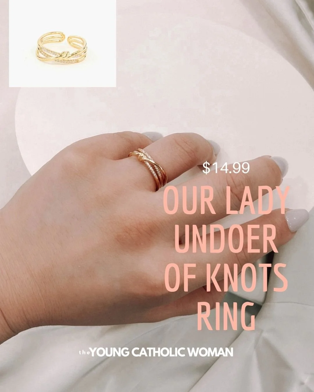 Are there knots in your life that are hard to untangle? Trust them to Our Lady Undoer of Knots! This ring can be worn to remind you or a loved one to constantly place our &ldquo;knots&rdquo; to Our Lady, whether that&rsquo;s difficult relationships, 