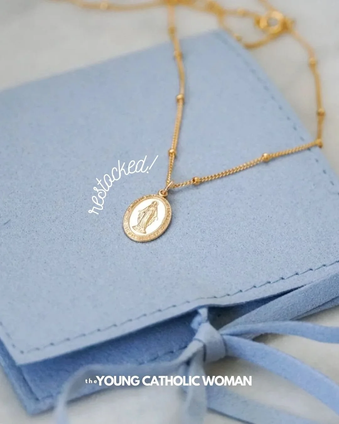 Our theYoungCatholicWoman Miraculous 14K Gold Fill Necklace is FINALLY restocked! 🤗