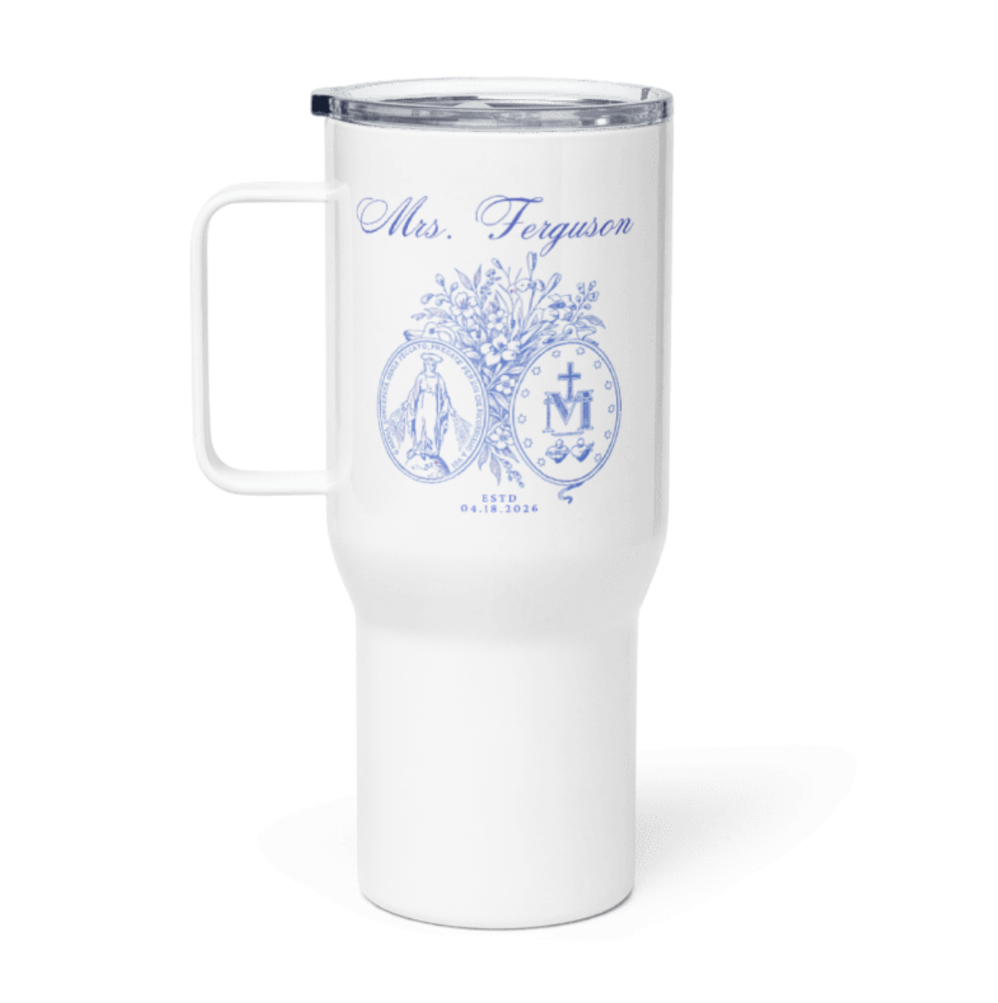 Custom Catholic Wedding Travel Mug - 25 oz bride
