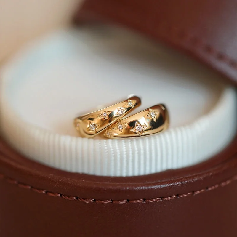 Our Lady of Guadalupe Gold Star Huggie Hoop Earrings in 925 Sterling