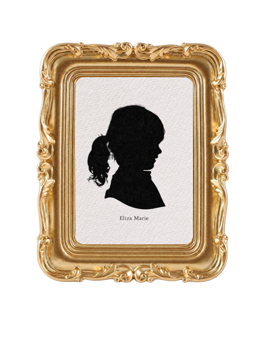 Eliza Marie silhouette in ornate gold frame.png