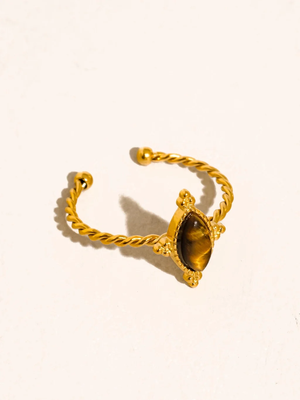 Saint Joseph 18K Gold Non-Tarnish Brown Gemstone Adjustable Ring