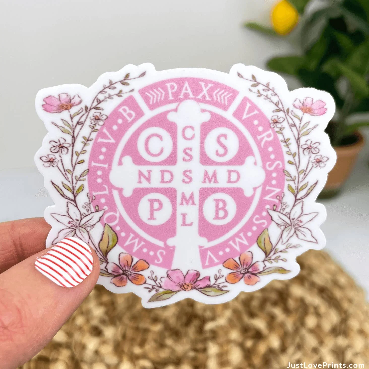 Floral St. Benedict Medal Vinyl Sticker