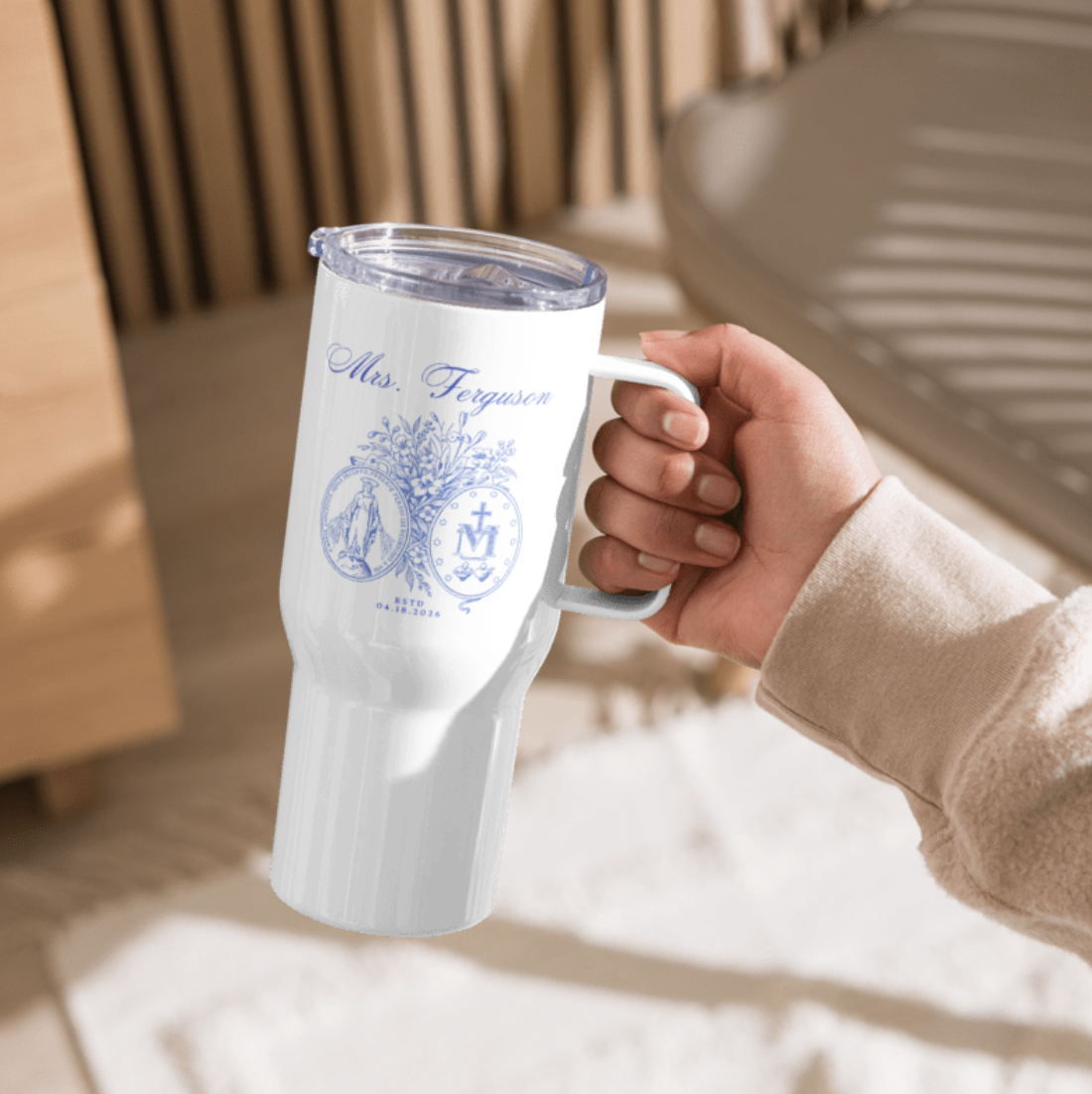 Custom Catholic Wedding Travel Mug - 25 oz