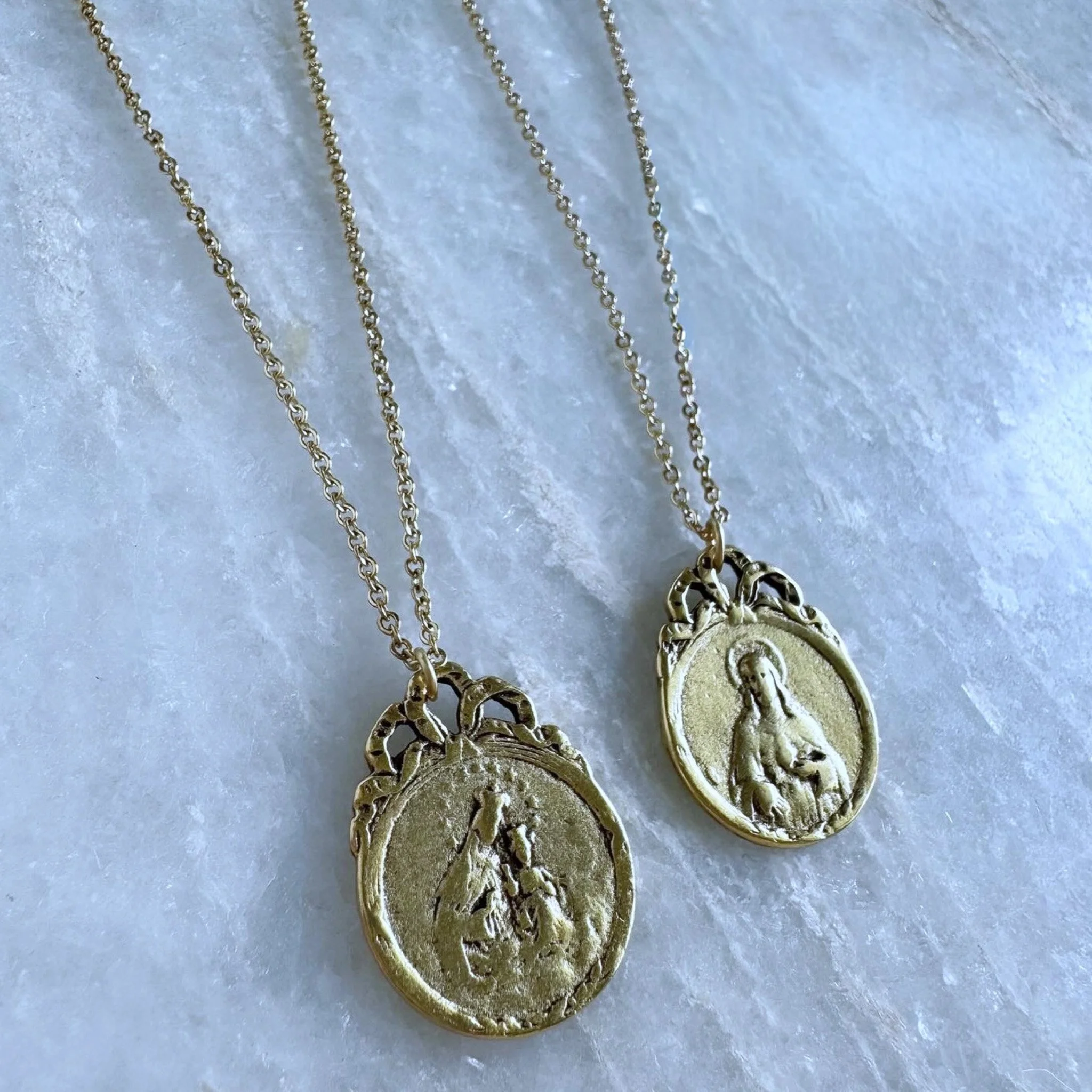 Scapular Necklace – Our Lady of Mount Carmel & Sacred Heart of Jesus (Art Deco Medal, 1920s Inspired)
