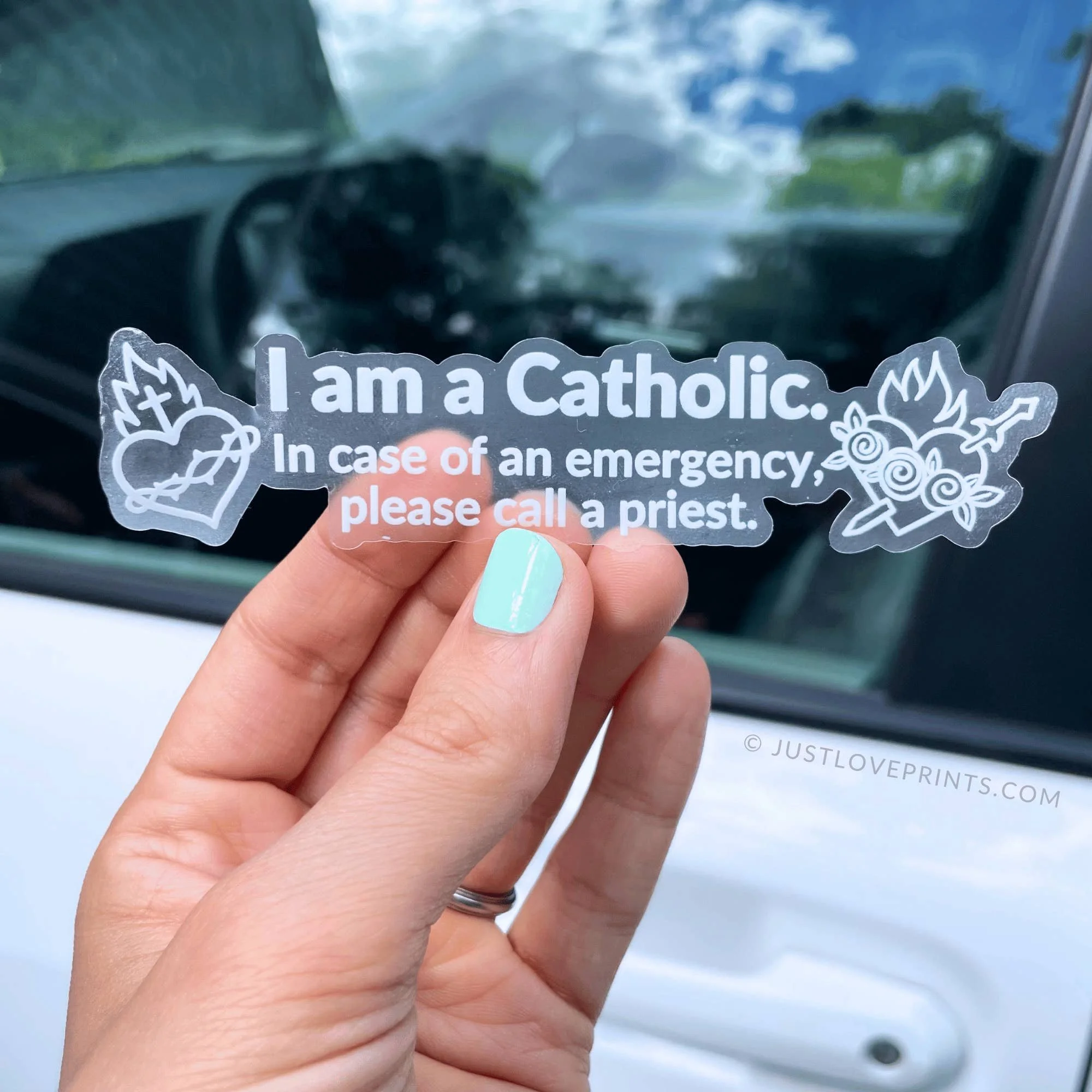 Catholic Emergency Car Window Sticker