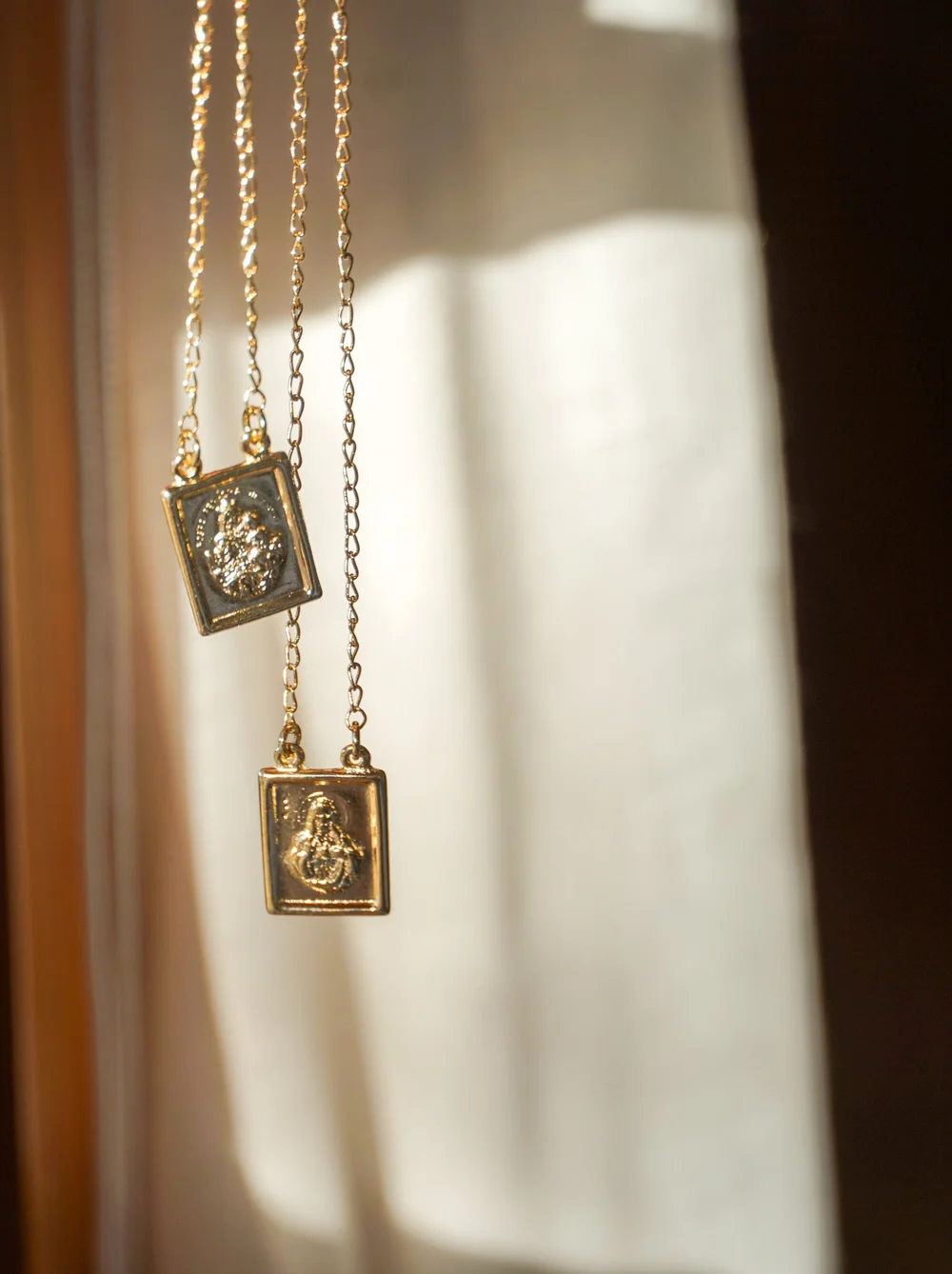 French Vintage Scapular Gold Necklace for Young Catholic Women