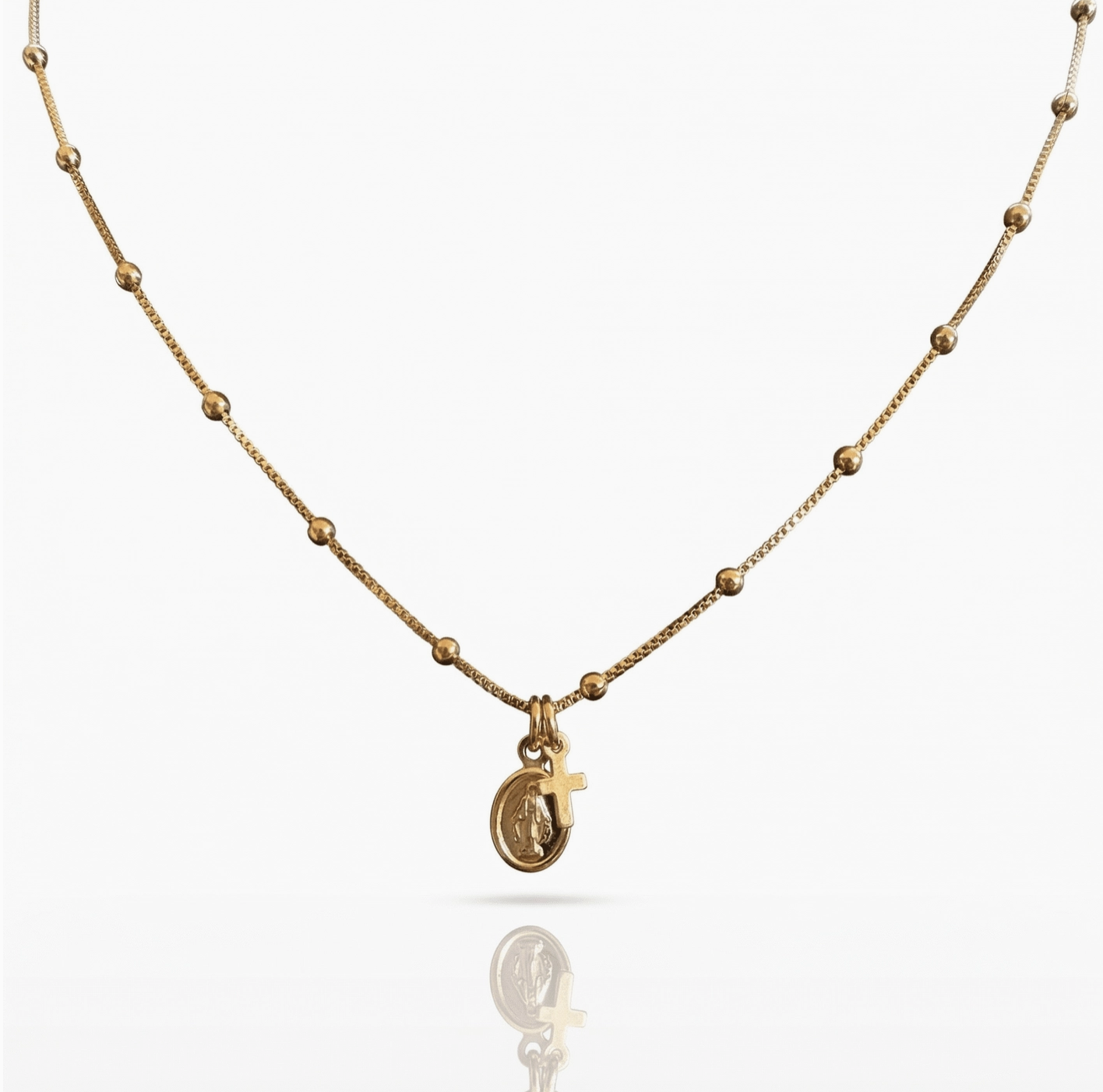 Gold-Filled Miraculous Medal and Cross Necklace 17.5"