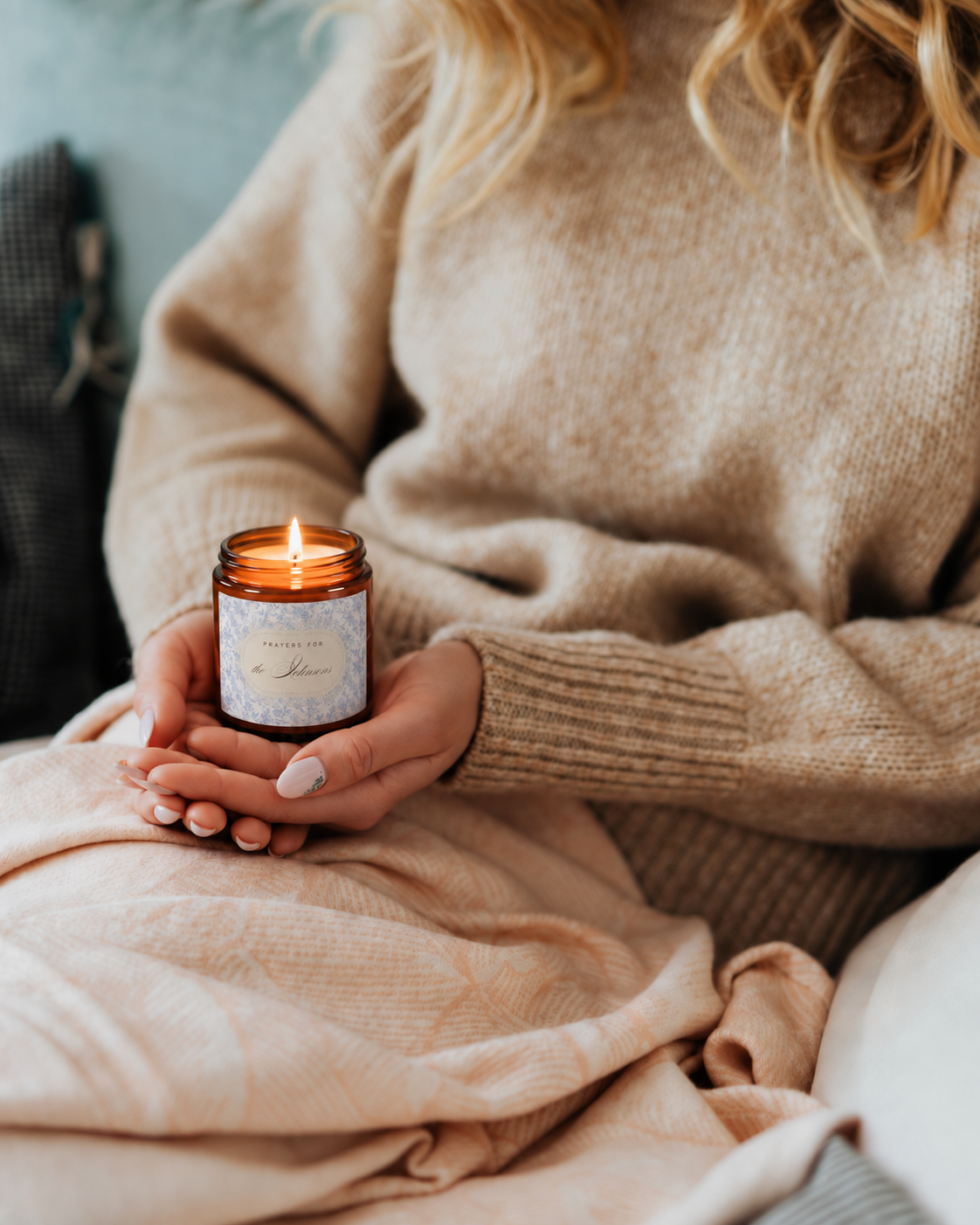 Custom "Praying For" Amber Jar Soy Candle  — Blue