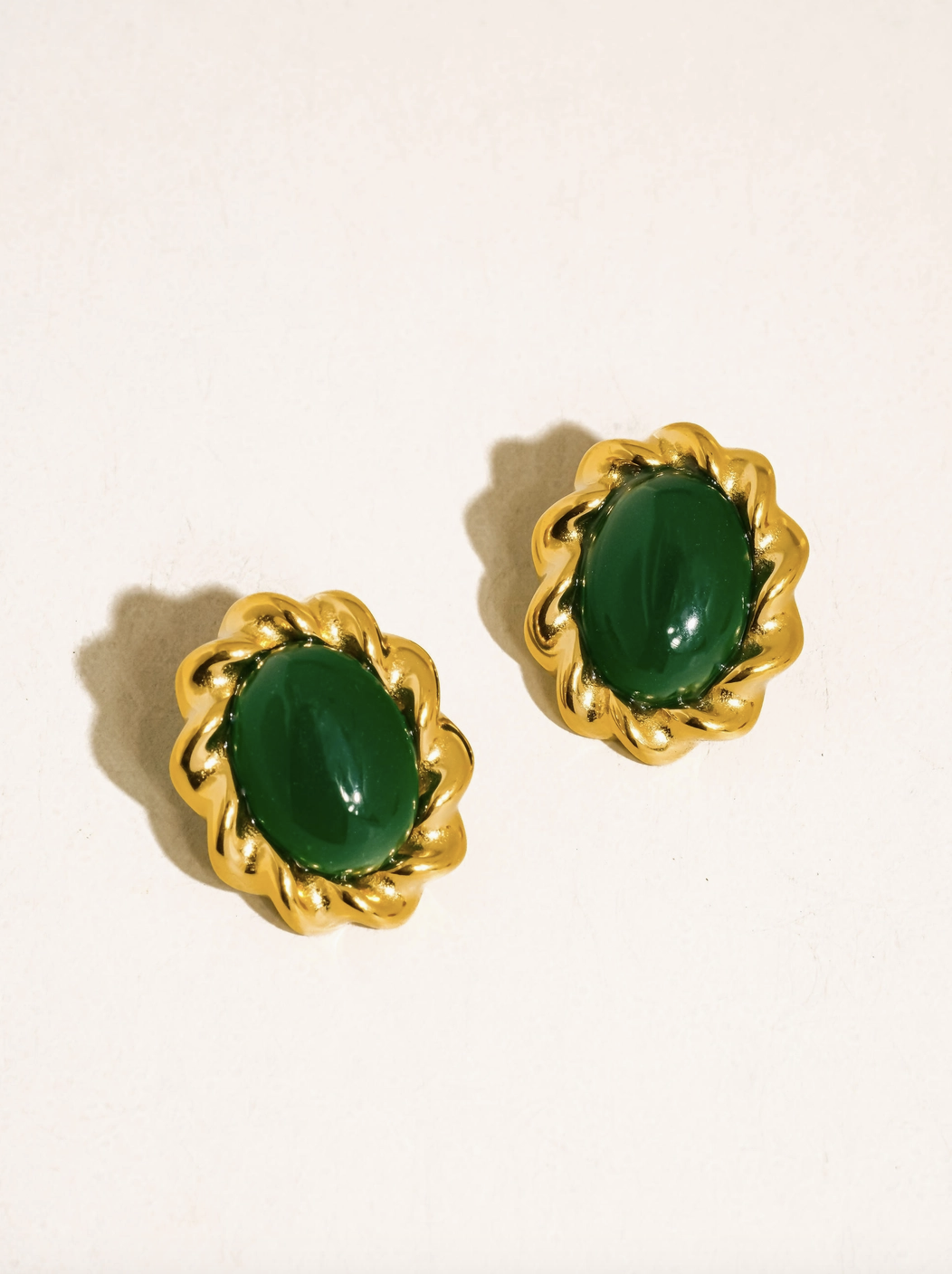 The Garden of Gethsemane 18K Gold Non-Tarnish Vintage Stone Oval Earrings
