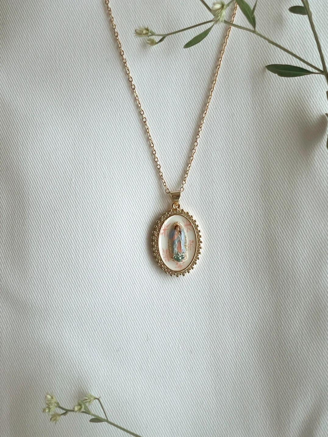 Hand Painted Our Lady Undoer of Knots Necklace – 18K Gold Plated Catholic Jewelry (Non-Tarnish)