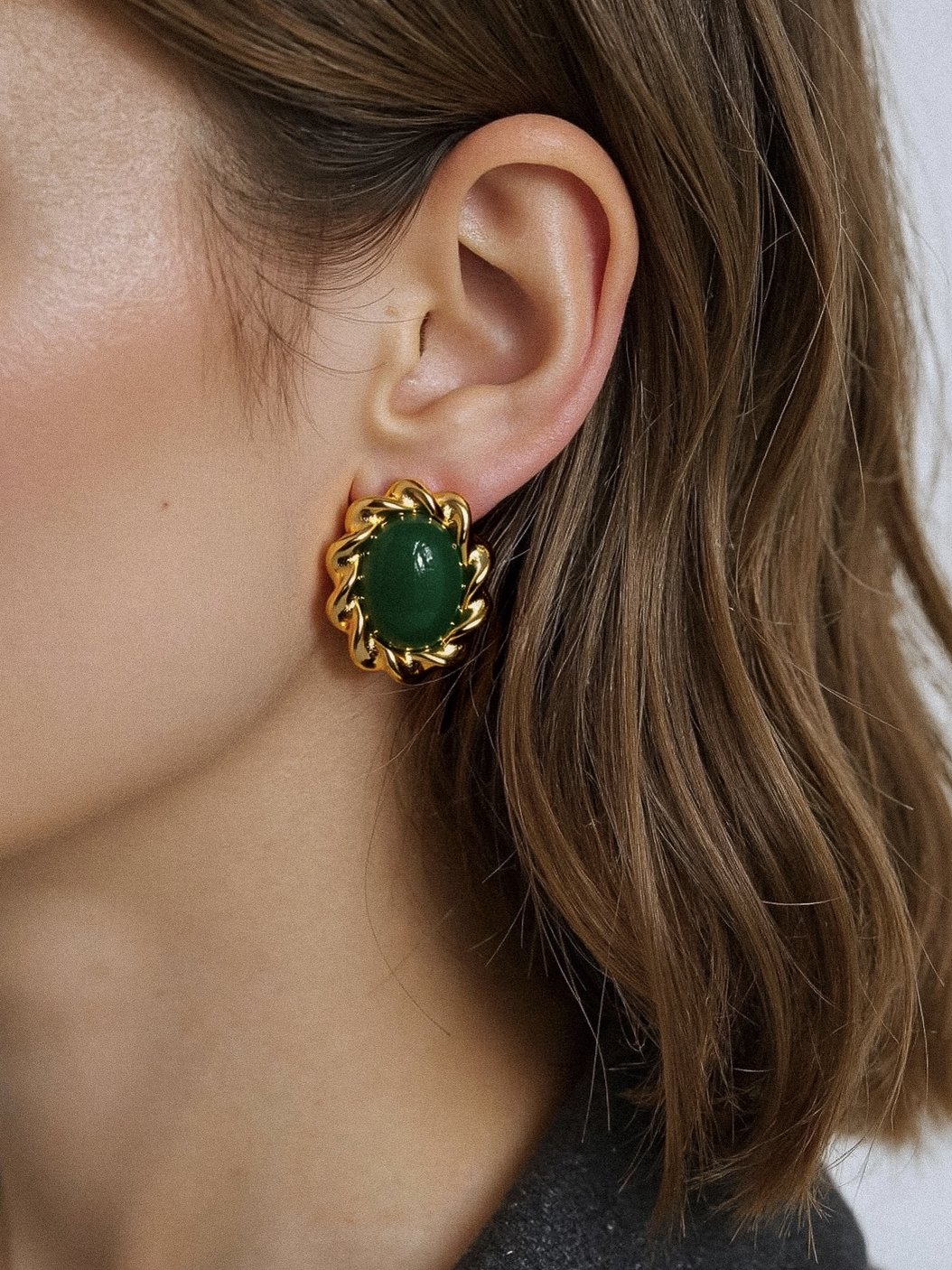 The Garden of Gethsemane 18K Gold Non-Tarnish Vintage Stone Oval Earrings