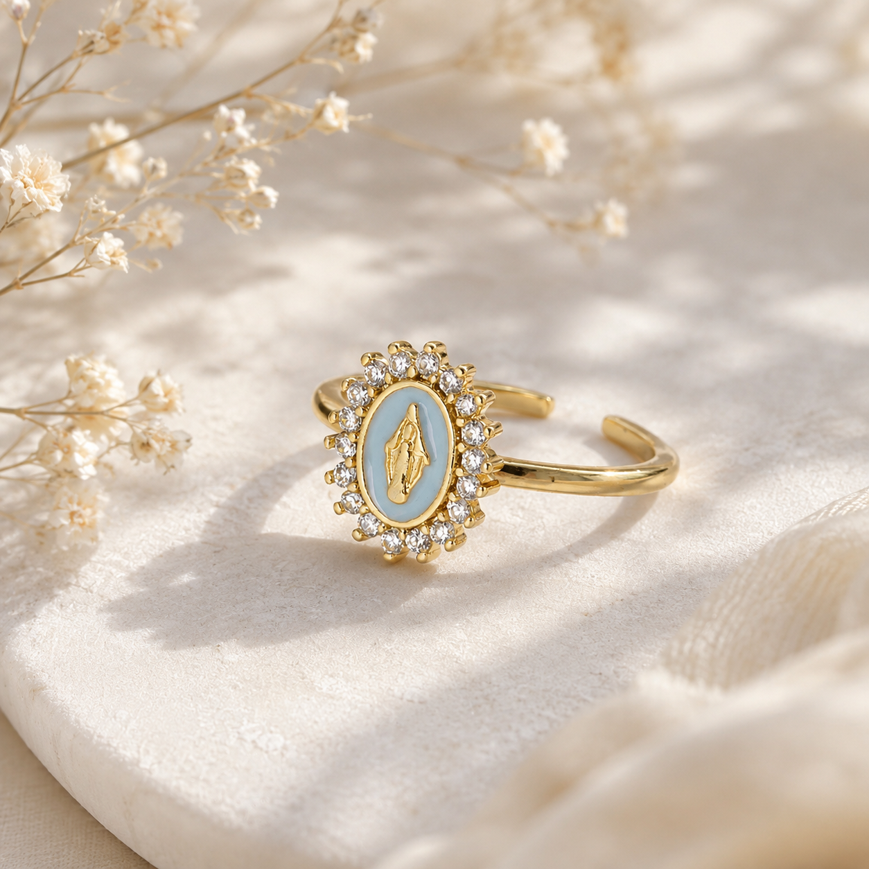 Lovely Lady Dressed In Blue Catholic Ring
