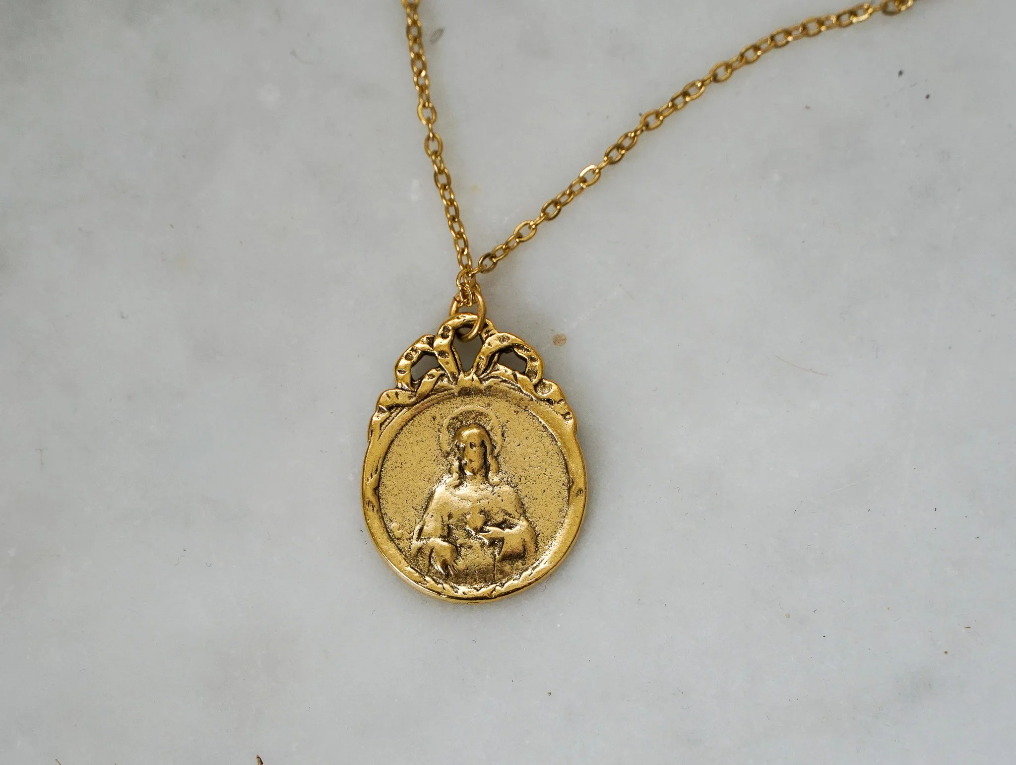 Scapular Necklace – Our Lady of Mount Carmel & Sacred Heart of Jesus (Art Deco Medal, 1920s Inspired)