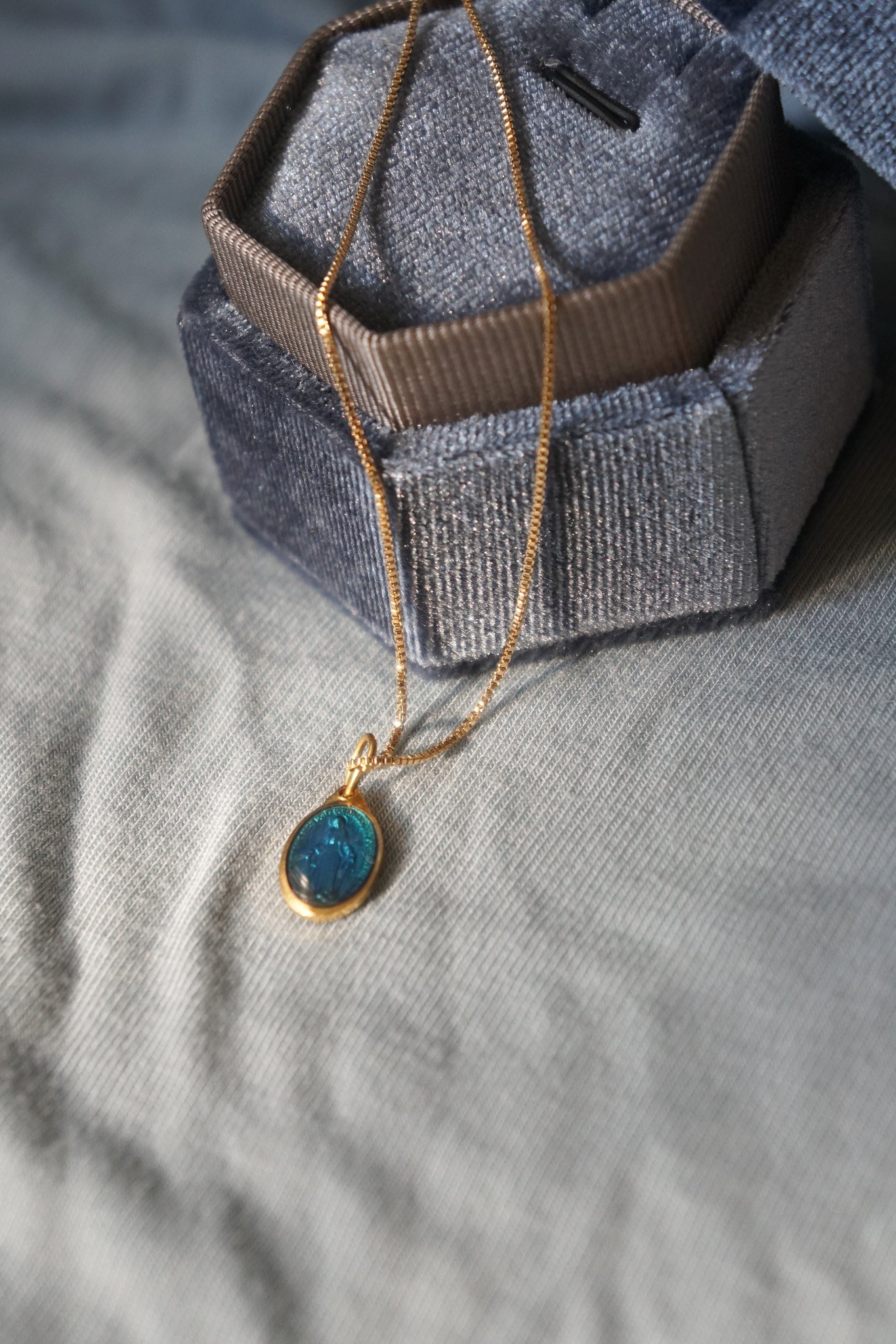 Gold-Plated Our Lady of Grace Petite Medal Necklace in Turquoise Enamel 16"+2"