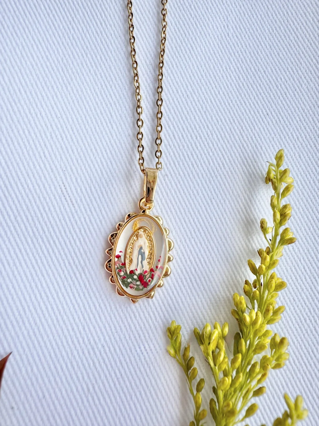 Hand Painted Our Lady of Lourdes Necklace