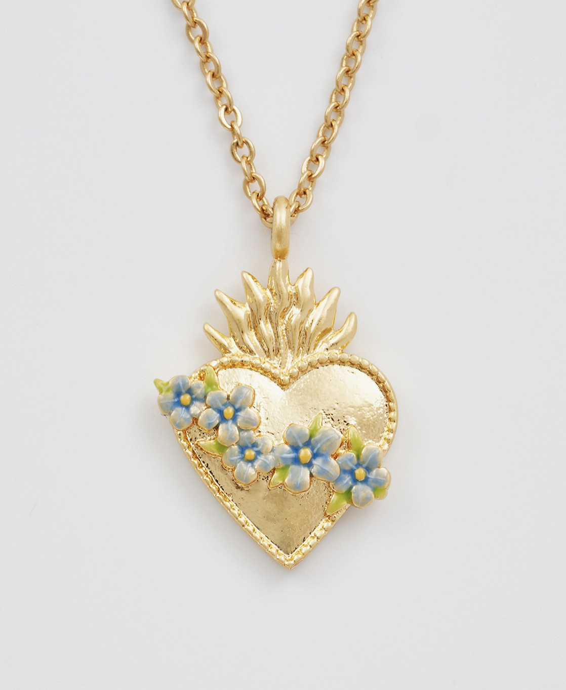 Floral and Hand-Painted Sacred Heart Necklace