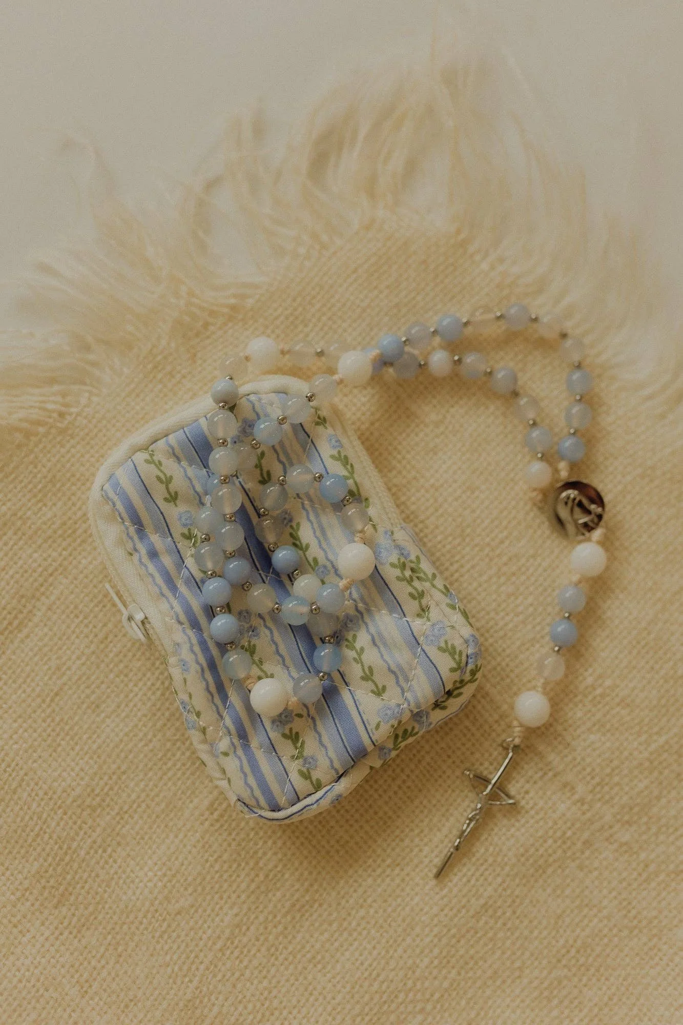 Blue Floral Rosary Pouch