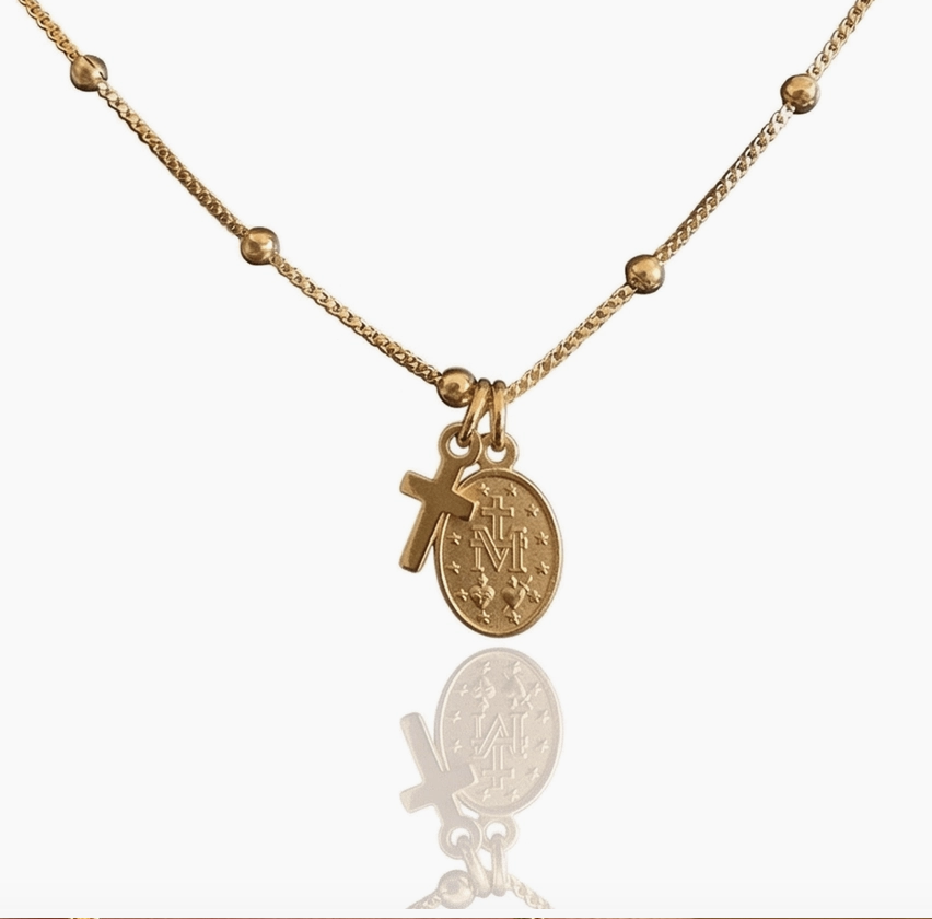 Gold-Filled Miraculous Medal and Cross Necklace 17.5"